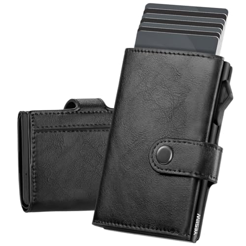 YESIIW Herren Geldbörse mit mit RFID Slim Wallet mit Magnetisch Münzfach Pop-up Portmonee Herren für 9 Karten, Karten Geldbeutel Card Holder,(Glänzendes Schwarz, Magnetisch Münzfach) von YESIIW