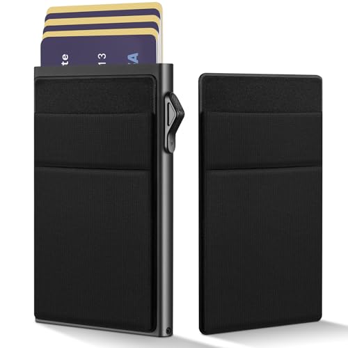 Kartenetui Slim Wallet Kartenetui mit Münzfach Card Holder Geldbörse Herren mit RFID/NFC Schutz Portemonnaie Automatisch Pop Up Für 5-7 Karten und Banknoten von YESIIW