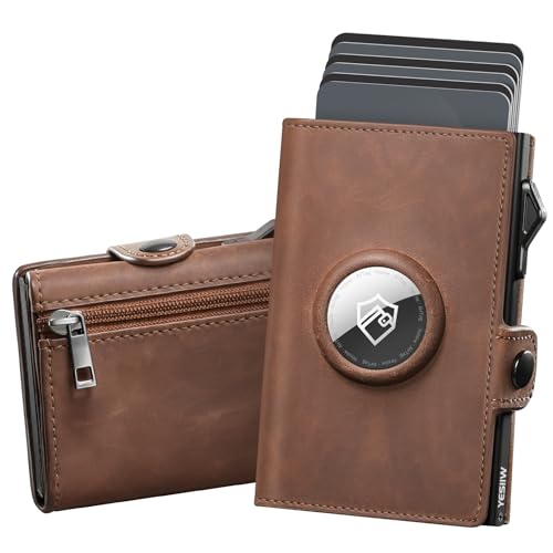 YESIIW Portmonee Herren Airtag Echtes Leder mit Große Kapazität Pop-up Air Tag Geldbeutel für 12 Karten, Groß Münzfach & ID-Fenster, Geldbörse Airtag mit RFID Schutz Smart Wallet (Echtes Leder) von YESIIW