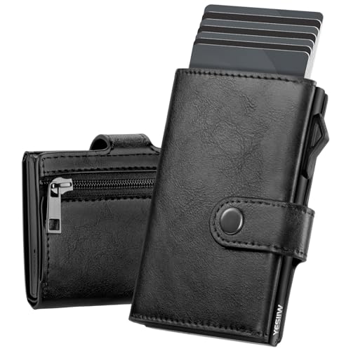 YESIIW Portmonee Herren Slim mit Große Kapazität Pop-up Geldbörse Herren für 7 Karten,2 Ausweis & 15+ Papiergeld, Slim Wallet mit RFID CardHolder (Glänzendes Schwarz, Mini Münzfach) von YESIIW