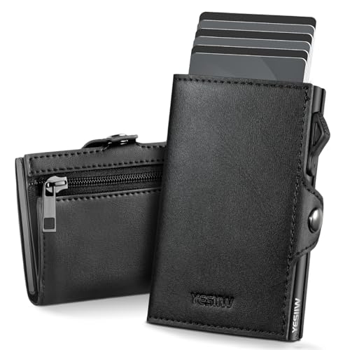 YESIIW Portmonee Herren Slim mit Maximale Kompaktheit RFID Geldbörse Herren Pop-up Kartenetui für 7 Karten,1 Ausweis & 10+ Papiergeld Slim Wallet mit Münzfach Karten Portemonnaie (Schwarz) von YESIIW