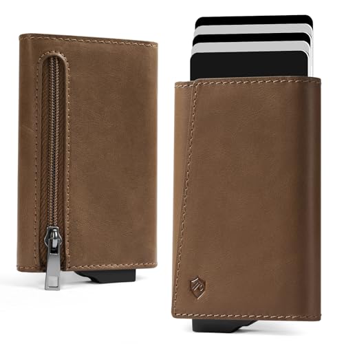 YESIIW Geldbörse Herren mit Exklusives Angewinkeltes Design Pop up Kartenetui für 10 Karten, Portemonnaie Herren mit RFID Schutz, Münzfach & Magnetverschluss, Geldbeutel (Echtes Leder, Braun) von YESIIW