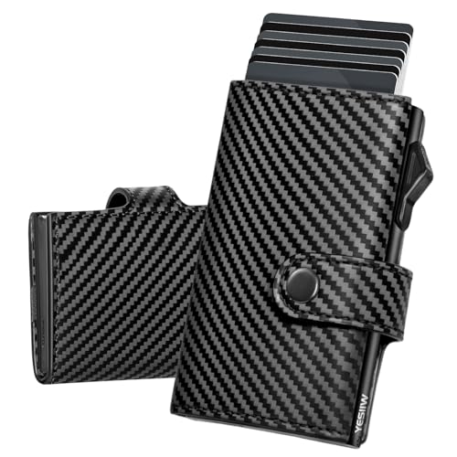 YESIIW Slim Wallet Ohne Münzfach Pop-up Karten Geldbeutel für 9 Karten, Card Holder Wallet mit RFID Schutz Geldbörse Herren Slim Wallets for Men(Carbon Schwarz, Ohne Münzfach) von YESIIW