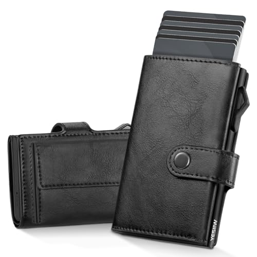 YESIIW Slim Wallet Pop-up Kartenetui für 9 Karten, Karten Portemonnaie Card Wallet mit RFID Schutz Geldbörse Herren mit XL Münzfach Portmonee Herrens(Glänzendes Schwarz, XL Münzfach) von YESIIW