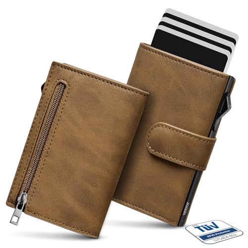 YESIIW Portmonee Herren mit Große Kapazität Pop-up Cardholder für 10 Karten | 1 ID Fenter | 15 Geldscheinfach | Münzfach - RFID Schutz - Geldbeutel Geldbörse Herren Wallets for Men (Barun) von YESIIW