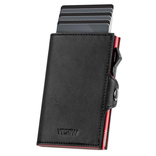 YESIIW Slim Wallet mit Maximale Kompaktheit Pop up Kartenportmonai Herren für 7 Karten,1 Ausweis & 10+ Papiergeld Herren Geldbörse mit RFID Card Holder Wallets for Men (Rote Aluminiumbox) von YESIIW