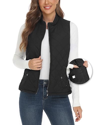 YESLIFE 2024 Damen Outwear Steppweste mit einer Innentasche – Stehkragen, leichte gepolsterte Weste für Damen, Schwarz, XS YESLIFE 2024 Damen Outwear Steppweste mit einer Innentasche – Stehkragen, leichte gepolsterte Weste für Damen, Schwarz, XS von YESLIFE