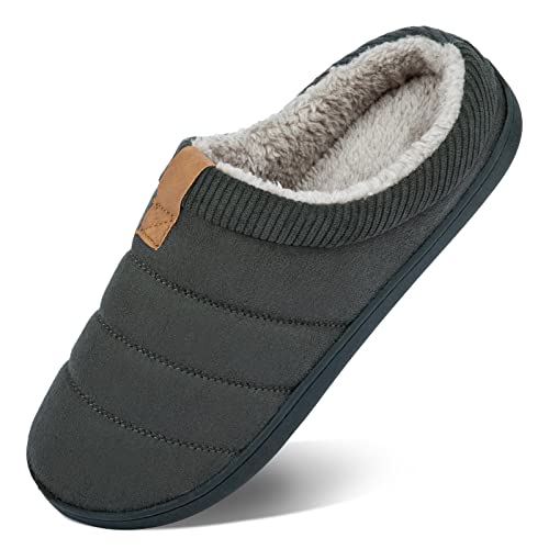 YESMOLA Hausschuhe für Herren, Memory-Schaum, Hausschuhe mit flauschigem Futter, Schlafzimmer-Slipper, grau dunkel, 39.5/40 EU von YESMOLA