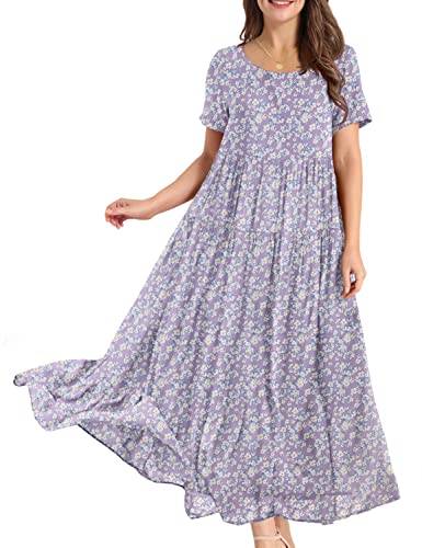 YESNO Damen Kleider Freizeit Lose Sommerkleid Lang Boho Maxikleid für Rundhals Strandkleid Blumenkleid 4XL EJFDE Floral 345 von YESNO