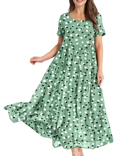 YESNO Damen Kleider Freizeit Lose Sommerkleid Lang Boho Maxikleid für Rundhals Strandkleid Blumenkleid L EJFDE CR394 von YESNO