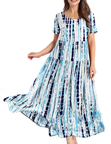 YESNO Damen Kleider Freizeit Lose Sommerkleid Lang Boho Maxikleid für Rundhals Strandkleid Blumenkleid M EJFDE CR343 von YESNO