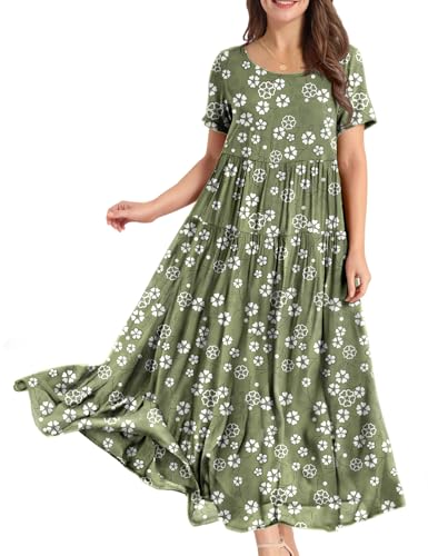 YESNO Damen Kleider Freizeit Lose Sommerkleid Lang Boho Maxikleid für Rundhals Strandkleid Blumenkleid M EJFDE CR441 von YESNO
