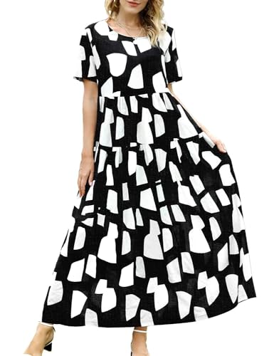 YESNO Damen Kleider Freizeit Lose Sommerkleid Lang Boho Maxikleid für Rundhals Strandkleid Blumenkleid S EJFDE CR162 YESNO Damen Kleider Freizeit Lose Sommerkleid Lang Boho Maxikleid für Rundhals Strandkleid Blumenkleid S EJFDE CR162 von YESNO