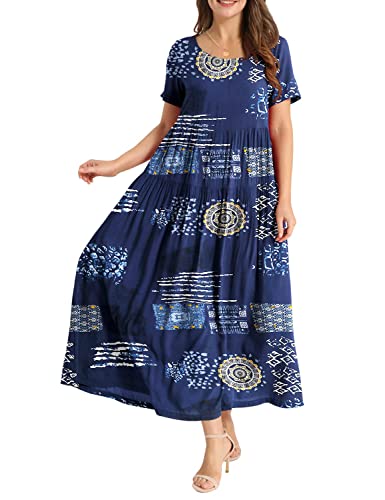 YESNO Damen Kleider Freizeit Lose Sommerkleid Lang Boho Maxikleid für Rundhals Strandkleid Blumenkleid S EJFDE CR176 von YESNO