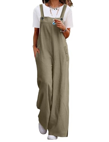 YESNO Damen Latzhose Lässiger Cord-Overall für Damen Verstellbarer Schultergurt Baggy-Hose Weites Bein Jumpsuits mit Taschen 2XL PC2DE Khakigrün YESNO Damen Latzhose Lässiger Cord-Overall für Damen Verstellbarer Schultergurt Baggy-Hose Weites Bein Jumpsuits mit Taschen 2XL PC2DE Khakigrün von YESNO