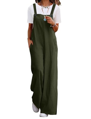 YESNO Damen Latzhose Lässiger Cord-Overall für Damen Verstellbarer Schultergurt Baggy-Hose Weites Bein Jumpsuits mit Taschen L PC2DE Armygrün YESNO Damen Latzhose Lässiger Cord-Overall für Damen Verstellbarer Schultergurt Baggy-Hose Weites Bein Jumpsuits mit Taschen L PC2DE Armygrün von YESNO