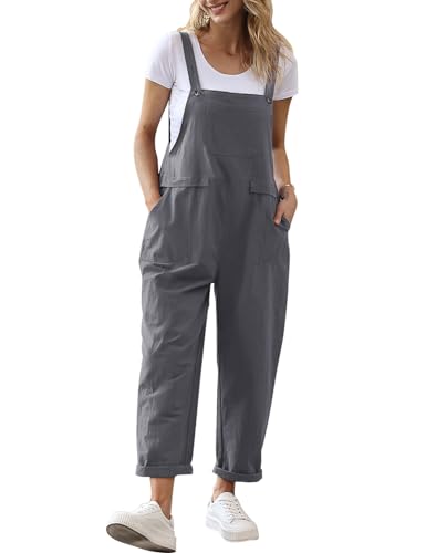 YESNO Damen Latzhose Sommer Oversize Trägerhose Beiläufig Loose Bib Pants Overall Baggy Jumpsuit Strampler Sommerhose mit Träger (2XL PV9DE Grau) von YESNO