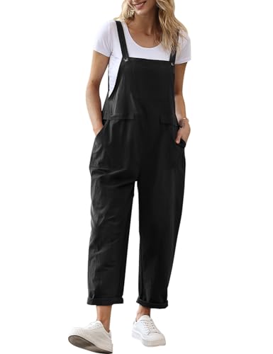 YESNO Damen Latzhose Sommer Oversize Trägerhose Beiläufig Loose Bib Pants Overall Baggy Jumpsuit Strampler Sommerhose mit Träger (2XL PV9DE Schwarz) von YESNO