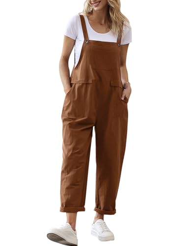 YESNO Damen Latzhose Sommer Oversize Trägerhose Beiläufig Loose Bib Pants Overall Baggy Jumpsuit Strampler Sommerhose mit Träger (3XL PV9DE Kaffee) von YESNO