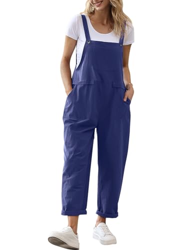 YESNO Damen Latzhose Sommer Oversize Trägerhose Beiläufig Loose Bib Pants Overall Baggy Jumpsuit Strampler Sommerhose mit Träger (L PV9DE Navy Blau) von YESNO