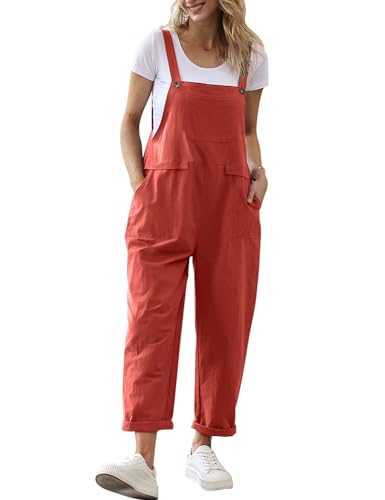 YESNO Damen Latzhose Sommer Oversize Trägerhose Beiläufig Loose Bib Pants Overall Baggy Jumpsuit Strampler Sommerhose mit Träger (XL PV9DE Rost) von YESNO