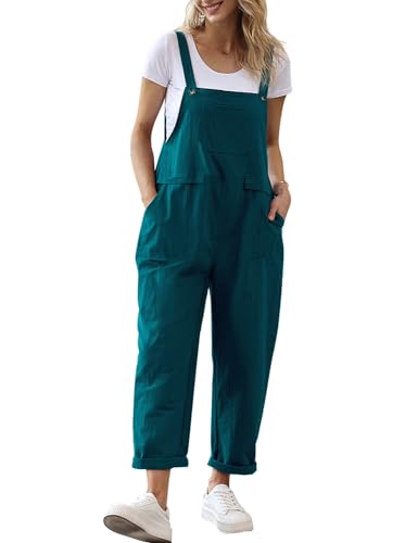 YESNO Damen Latzhose Sommer Oversize Trägerhose Beiläufig Loose Bib Pants Overall Baggy Jumpsuit Strampler Sommerhose mit Träger 2XL PV9DE Dunkelcyan von YESNO