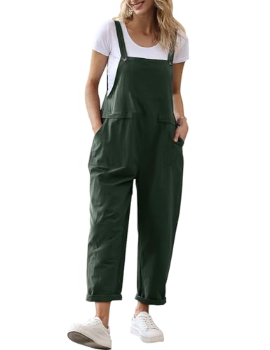 YESNO Damen Latzhose Sommer Oversize Trägerhose Beiläufig Loose Bib Pants Overall Baggy Jumpsuit Strampler Sommerhose mit Träger 2XL PV9DE Dunkelgrün von YESNO