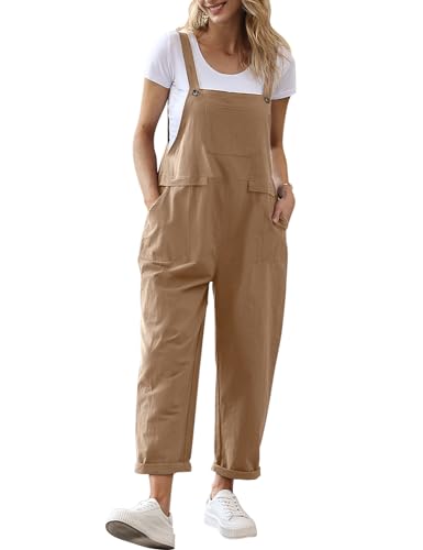 YESNO Damen Latzhose Sommer Oversize Trägerhose Beiläufig Loose Bib Pants Overall Baggy Jumpsuit Strampler Sommerhose mit Träger 2XL PV9DE Kamel von YESNO