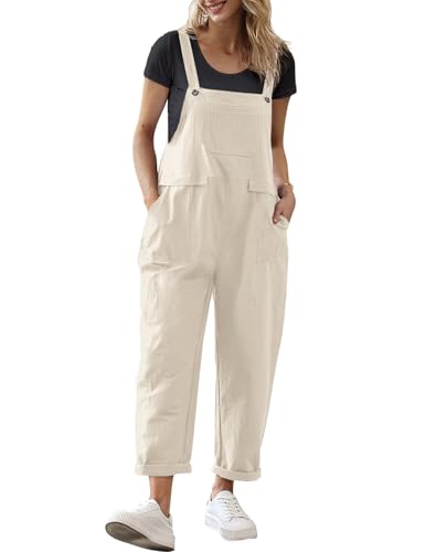 YESNO Damen Latzhose Sommer Oversize Trägerhose Beiläufig Loose Bib Pants Overall Baggy Jumpsuit Strampler Sommerhose mit Träger 3XL PV9DE Hanf von YESNO