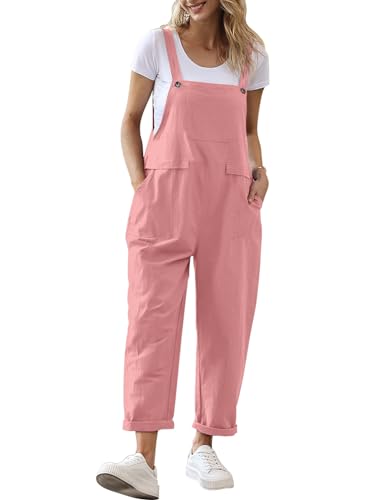 YESNO Damen Latzhose Sommer Oversize Trägerhose Beiläufig Loose Bib Pants Overall Baggy Jumpsuit Strampler Sommerhose mit Träger 3XL PV9DE Pink von YESNO