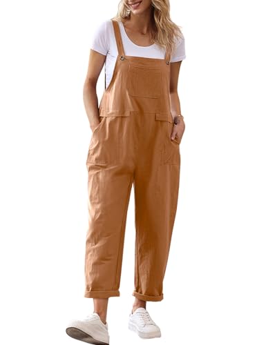 YESNO Damen Latzhose Sommer Oversize Trägerhose Beiläufig Loose Bib Pants Overall Baggy Jumpsuit Strampler Sommerhose mit Träger S PV9DE Khaki von YESNO