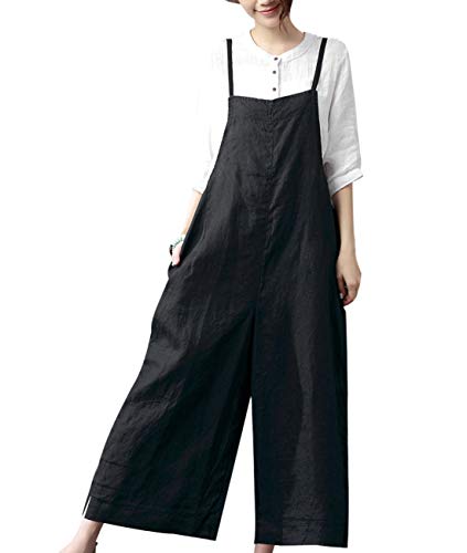 YESNO Damen Latzhose mit Beiläufig Retro Oversize Loose Hose Größe Baggy Jumpsuit Sommerhose (5XL PZZTYP2DE BLACK) von YESNO