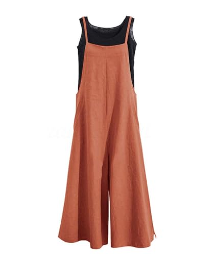 YESNO Damen Latzhose mit Beiläufig Retro Oversize Loose Hose Größe Baggy Jumpsuit Sommerhose (M PZZTYP2DE RUST) von YESNO