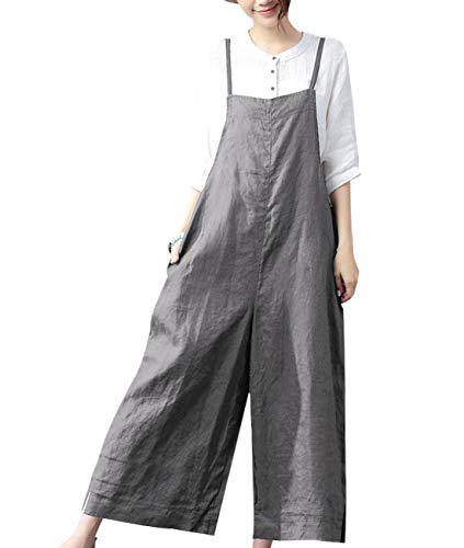 YESNO Damen Latzhose mit Beiläufig Retro Oversize Loose Hose Größe Baggy Jumpsuit Sommerhose (XXL PZZTYP2DE GRAY) von YESNO