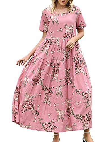 YESNO Damen Kleider Freizeit Lose Sommerkleid Lang Boho Maxikleid für Rundhals Strandkleid Blumenkleid M EJFDE CR35 von YESNO