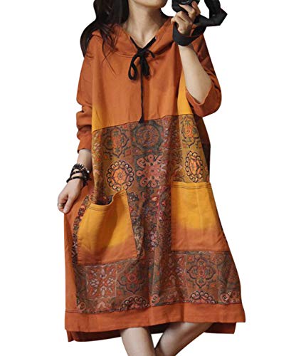 YESNO Hoodie Sweatshirt Kordelzug Casual Damen Kapuzenpullover Blumenmuster Plus Size JCJDE (One Size (L-2XL), JCJ Pattern-Orange) von YESNO