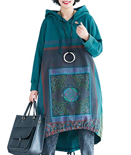 YESNO Hoodie Sweatshirt Kordelzug Casual Damen Kapuzenpullover Blumenmuster Plus Size JCJDE (One Size (L-2XL), YK9 Grün) von YESNO