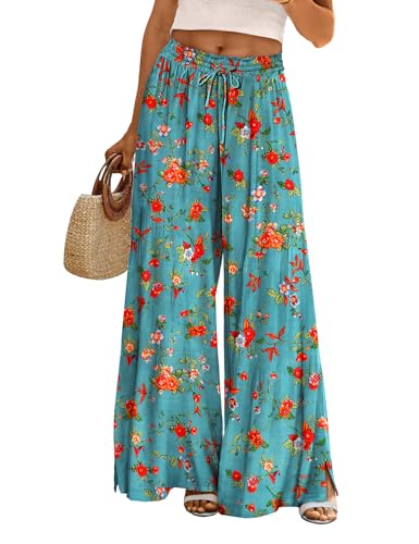 YESNO Hose Damen Sommer Weites Bein Boho Mode Palazzo Lockere Hosen Elegant Hohe Taille Blumenmuster Lounge Hosen 2XL PP0DE CR014 von YESNO