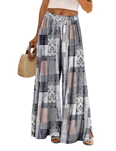 YESNO Hose Damen Sommer Weites Bein Boho Mode Palazzo Lockere Hosen Elegant Hohe Taille Blumenmuster Lounge Hosen 2XL PP0DE CR260 von YESNO