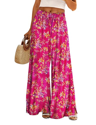 YESNO Hose Damen Sommer Weites Bein Boho Mode Palazzo Lockere Hosen Elegant Hohe Taille Blumenmuster Lounge Hosen L PP0DE CR026 von YESNO