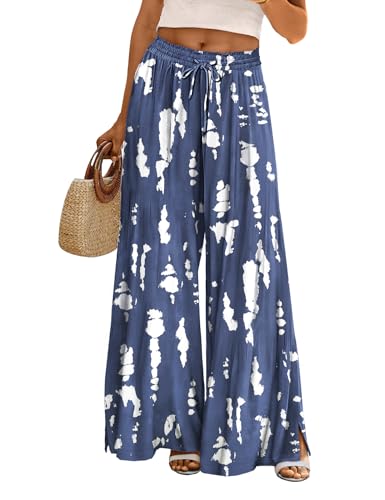 YESNO Hose Damen Sommer Weites Bein Boho Mode Palazzo Lockere Hosen Elegant Hohe Taille Blumenmuster Lounge Hosen L PP0DE CR147 von YESNO