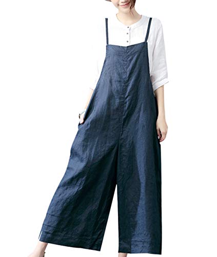 YESNO Damen Latzhose mit Beiläufig Retro Oversize Loose Hose Größe Baggy Jumpsuit Sommerhose (L PZZTYP2DE NAVY BLUE) von YESNO