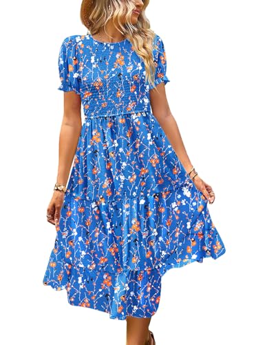 YESNO Sommerkleid Damen Elegant Boho Kleider Lässig Puffärmel Elastische Taille Midikleid Wedding Guest Dress Blumenkleid XL EP2DE CR414 von YESNO