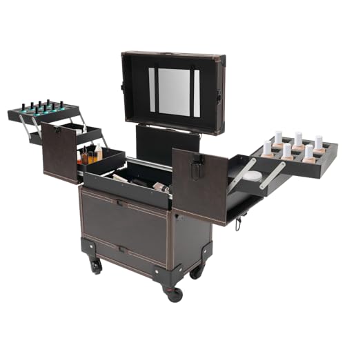 Kosmetik Organizer Kosmetikkoffer Große Friseurkoffer Trolley Make Up Koffer Mit Rollen Abschließbarer Schminkkoffer Damen Für Friseure Visagisten Nageltechniker Kaffee von YESTAIM
