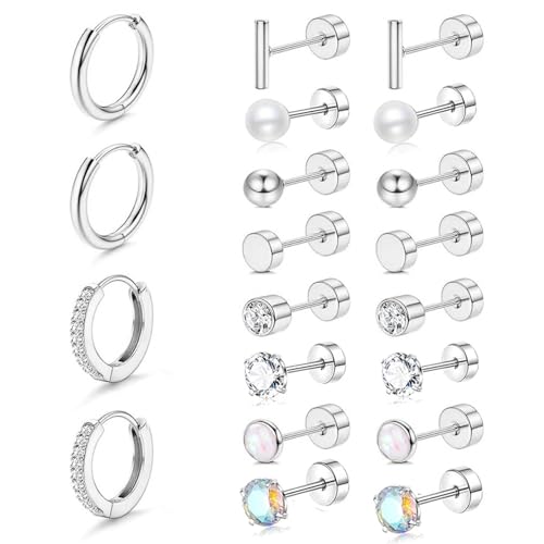 10 Paar Helix Piercings Chirurgenstahl Ohrringe Piercing Set 316L Chirurgenstahl Medizinische Ohrringe Hypoallergene Silberne Piercing Mehrfachpiercings Helix Knorpel Piercings Für Frauen Mädchen von YESTARTDS