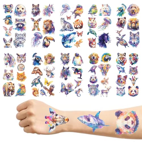 Aquarell Bunt Niedlich Tiere Temporäre Tattoos 10 Blatt Bunt Tier Fake Klebe Tattoo Aufkleber Körper Arm Schulter Temporäre Tattoos Aufkleber Persönlichkeit Aquarell Tier Tattoo Aufkleber Für Kinder von YESTARTDS