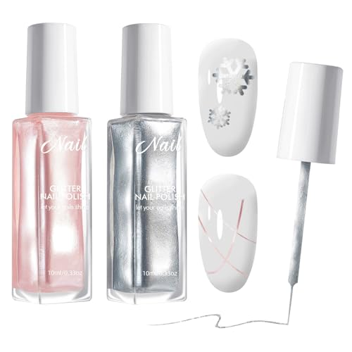 Gel Liner Nagellack Painting Spiegel Set 2 Farben Liner Schnelltrocknender Nagellack Glitzer Reflechissant Holographisch Gel Set Soak-off Uv Spiegeleffekt Gelnägel Für Frauen Maniküre von YESTARTDS