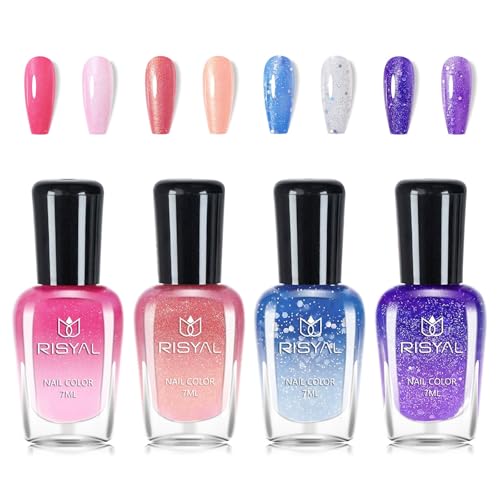 Set Farbwechsel Nagellack 4 Farben Langanhaltend Und Schnelltrocknend Farbwechsel nagellack Temperaturgesteuerter Nagellack Mit Farbtemperaturregelung Für Frauen Mädchen Maniküre Zu Hause von YESTARTDS