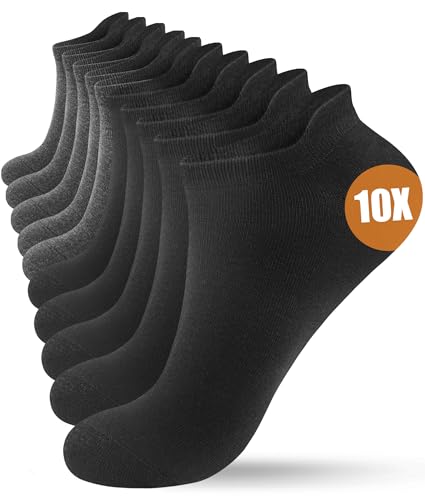 YESWEL 10 Paar Sneaker Socken Herren Damen, Baumwolle Sneaker Socken, Atmungsaktive Sportsocken Kurz (43-46, Schwarz-Grau) von YESWEL