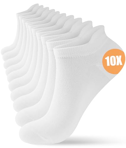 YESWEL 10 Paar Sportsocken Herren Damen, Baumwolle Sneaker Socken, Atmungsaktive Laufsocken Kurz (39-42, Weiß) von YESWEL